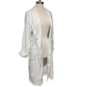 karen neuburger white cotton robe sz 8 missing belt ribbed hotel style
